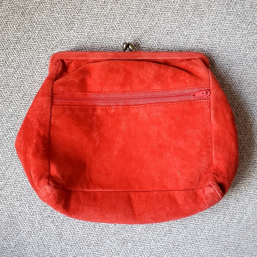 Kiss Lock Red Suede Cluch Purse